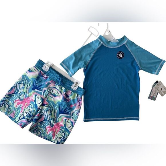 NWT Tommy Bahama Toddler Boys 2 Piece Blue and Green Rashguard Swim Set - 3T - Picture 2 of 9